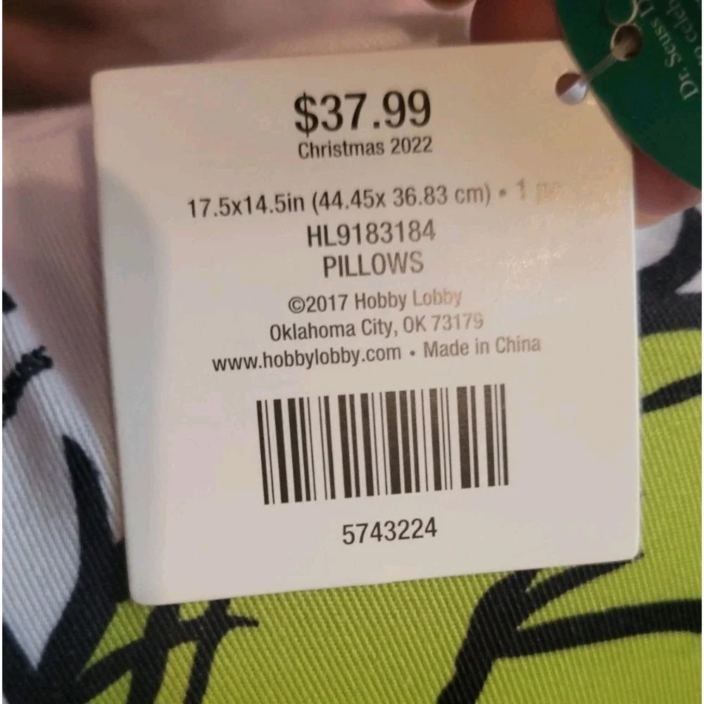 The Grinch Christmas Pillow Dr. Seuss Designs - New With Tags